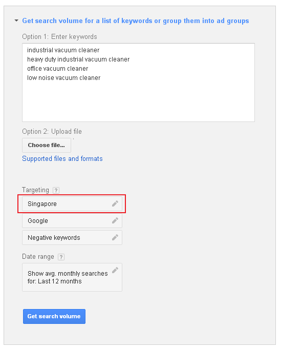 keyword listing